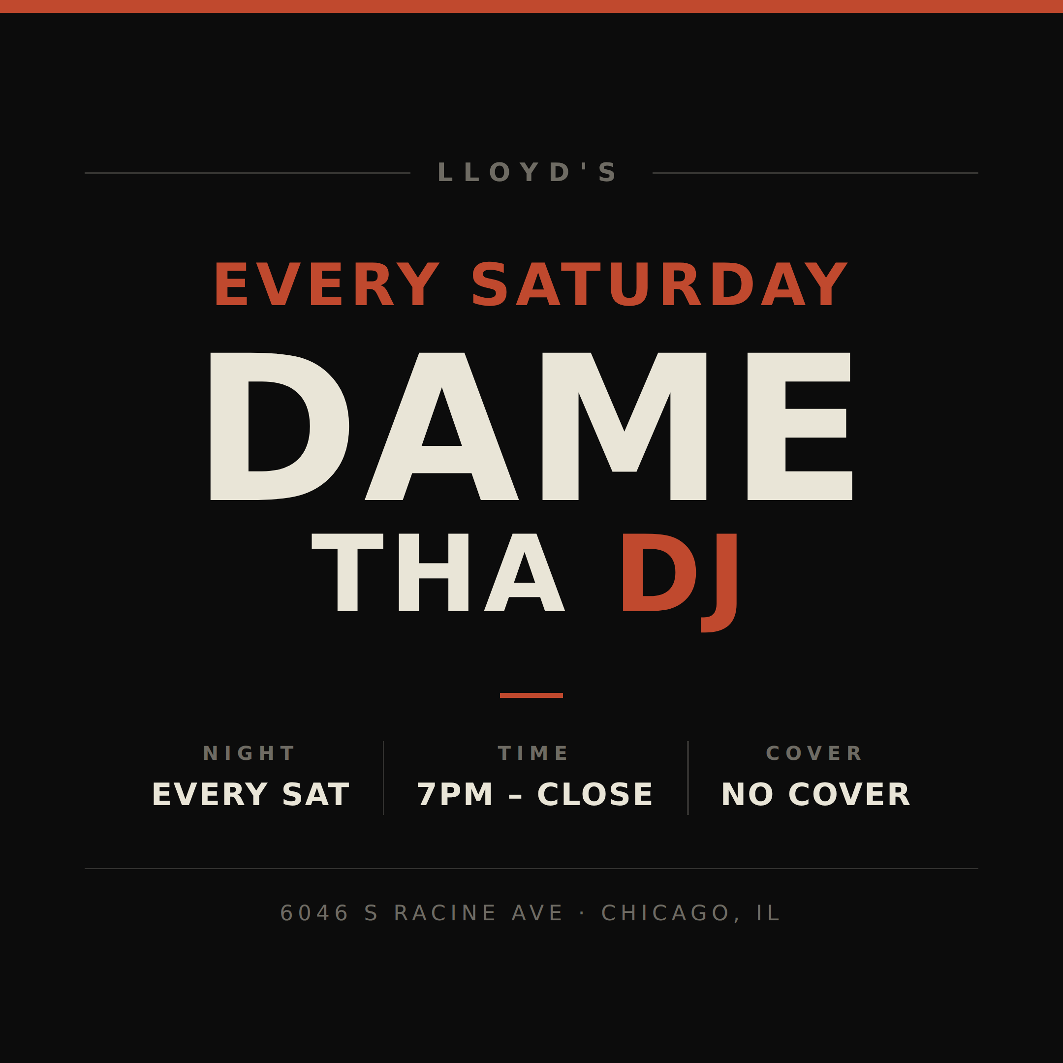 Saturday residency flyer — Lloyd's, every Saturday